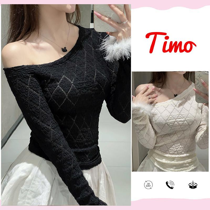 Áo trễ vai áo lệch vai nữ thiết kế trẻ trung năng động tay phối lông thời trang AOT195