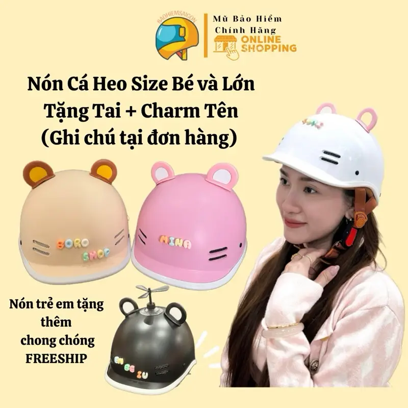 (NÓN BẢO HIỂM ĐẠT CHUẨN)(BÉ và LỚN) Kiểu Dáng Cá Heo Trơn, Labubu,Cappypara,Babythree  Đủ Màu Cao Cấp, Bảo Hành 12 tháng nhựa ABS. Helmet