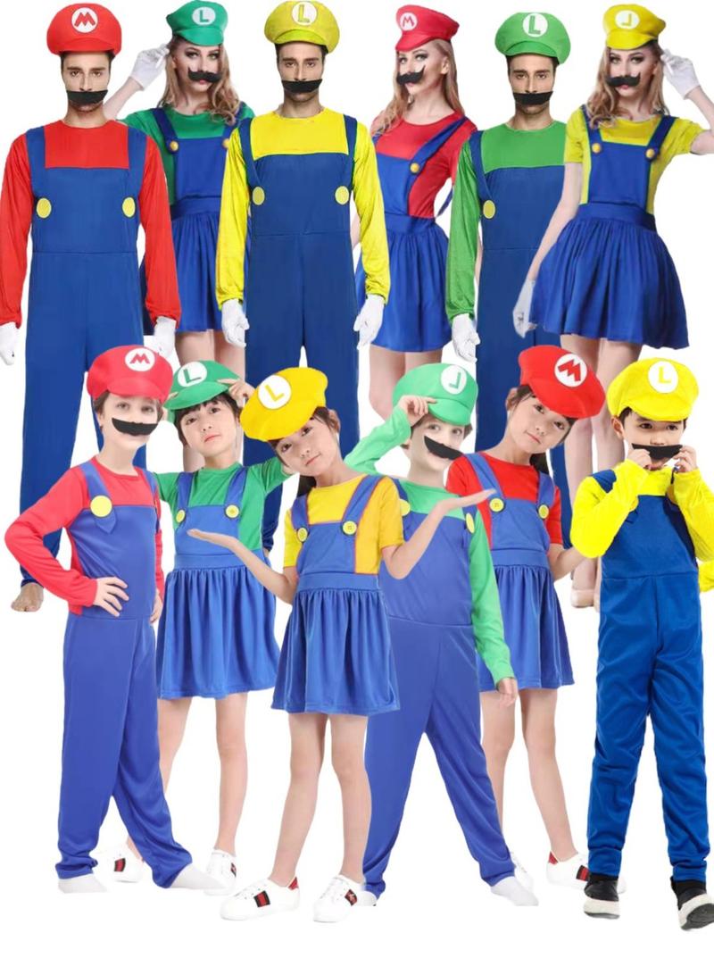 Product Introduction of Halloween Cosplay Anime Clothing Parent-Child Role Play Children Mario Clothes Super Mary Suit 6