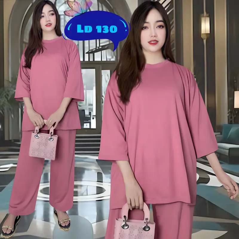 2UK ONESET POLOS JUMBO CELANA ATASAN OVERSIZE BASIC RATA baju karet wanita  setelan  kaos Melar Muslim 1
