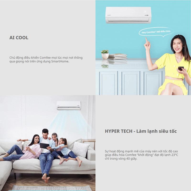 [MIỄN PHÍ LẮP ĐẶT] Điều hòa Comfee Inverter CFS-28VAF 3.0HP - Công suất làm lạnh 27,000 Btu/h - Một chiều - Diện tích làm lạnh 40～50m² - Tiết kiệm điện 1
