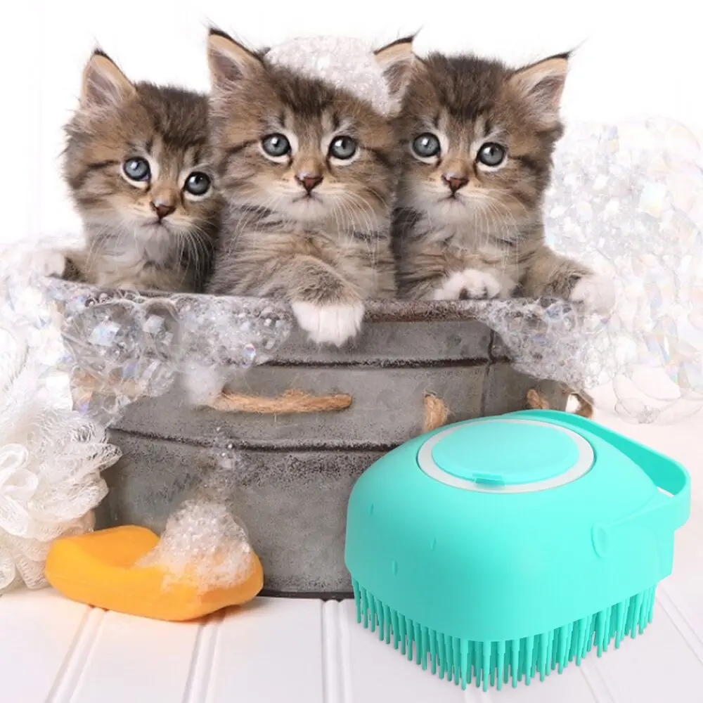 Pet Bath Brush Massager Soft Silicone Comb With Shampoo Box Pet For Dog ...