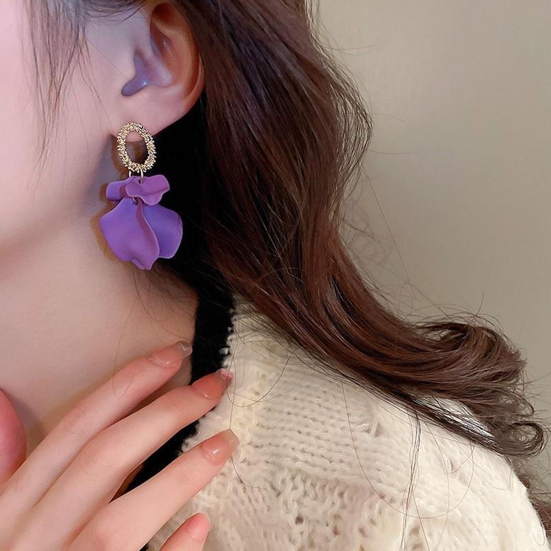 Product Introduction of Unique Exquisite Petal  Alloy Temperament Ear Drop Stud Earrings Korean Style Dangle Earrings Women Drop Earrings Girl Exaggerated Earrings 10
