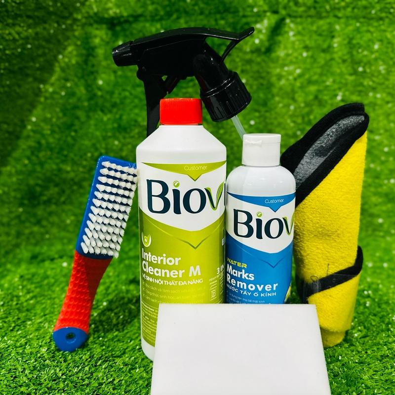  Combo Vệ sinh nội thất & Tẩy ố kính Biovi  Việt Nam  - Tặng 2 khăn 1 mút 1 đầu xịt 1 bàn chải lông mềm - Dành cho xe ôtô 
