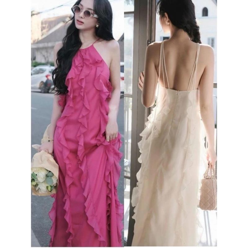 Maxxi voan bèo dập ly sóng cột cổ yếm nhẹ nhàng  đi chơi đi biển A358 (dưới 55kg) 7
