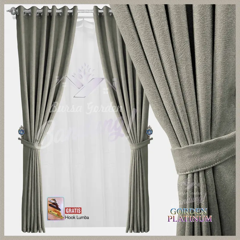 Gorden Jendela Blackout 12 Smokring Tirai Pintu Ruang Tamu T 200 cm Gordyn Kamar Aesthetic Jendela Pendek Platinum 1