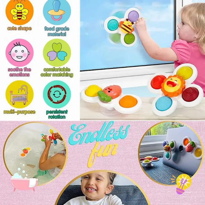 Baby Suction Cup Spinning Top Bath Toy, 3 Counts Colorful Spinning Top Toy, Birthday Gifts, Sensory Toys, Interesting Toys, Fidget Toys 4