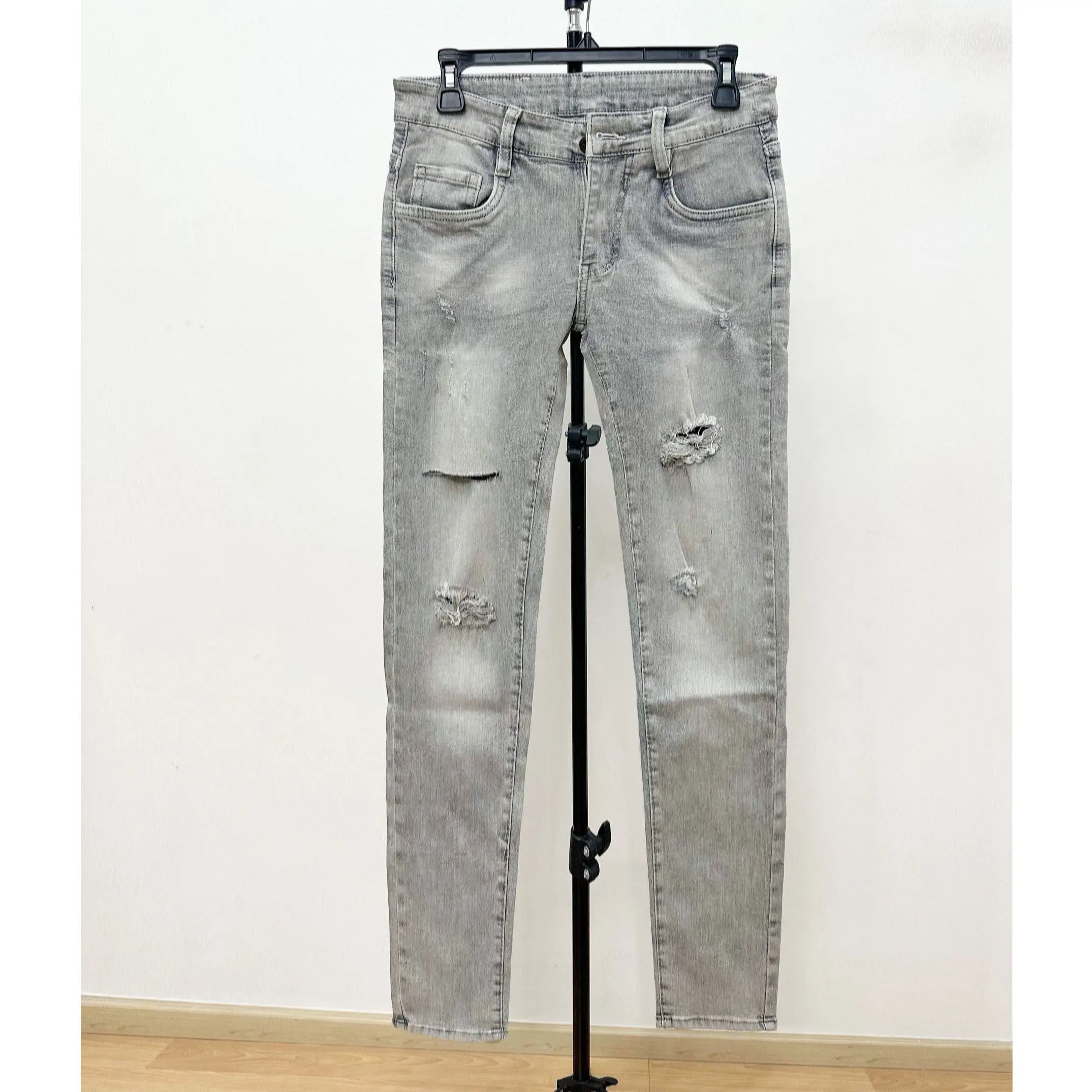 QUẦN JEAN DÀI CO DÃN MÀU XÁM RÁCH NHIỀU MENSWEAR PANTS