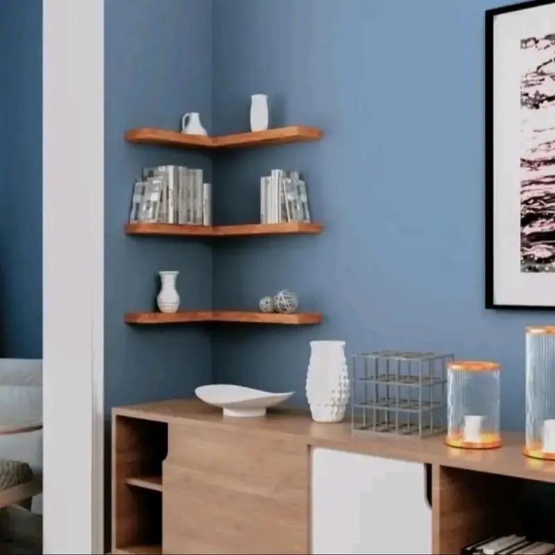 NSR.i RAK AMBALAN SUDUT DINDING, RAK SIKU AESTHETIC Kayu Jati / mahoni Request warna Mk 4