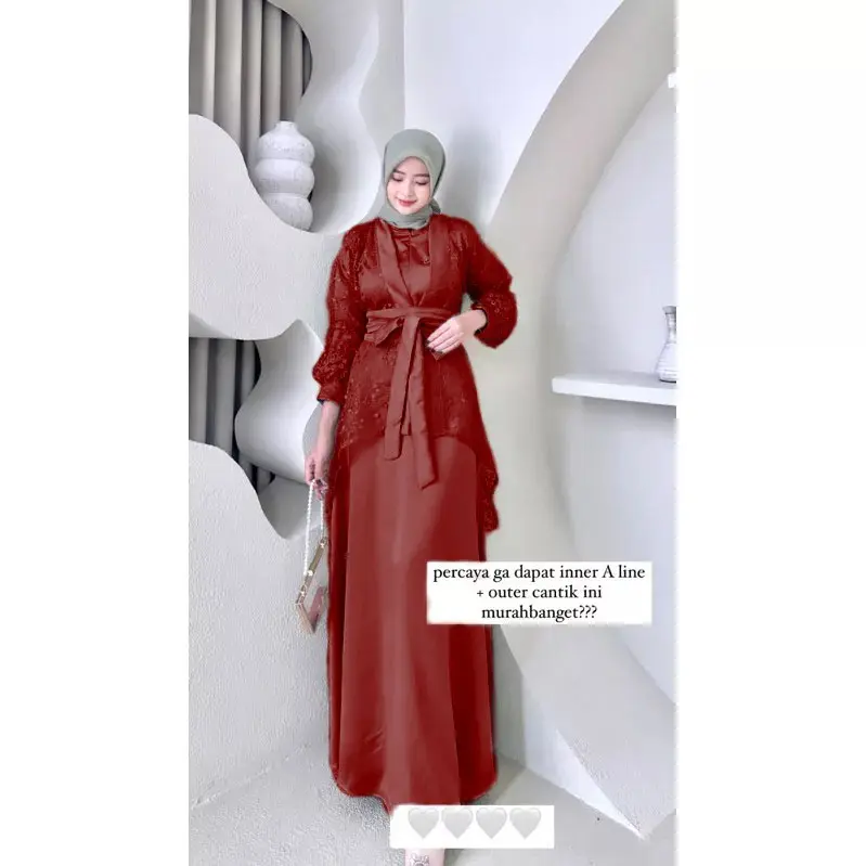 NHB - Fuji Dress Satu Set Inner Outer Kimono Fashion Gamis Muslim Wanita Pesta Kondangan Bridesmaid Wisuda Brokat Tille Bordir Motif Bisa Cod 7