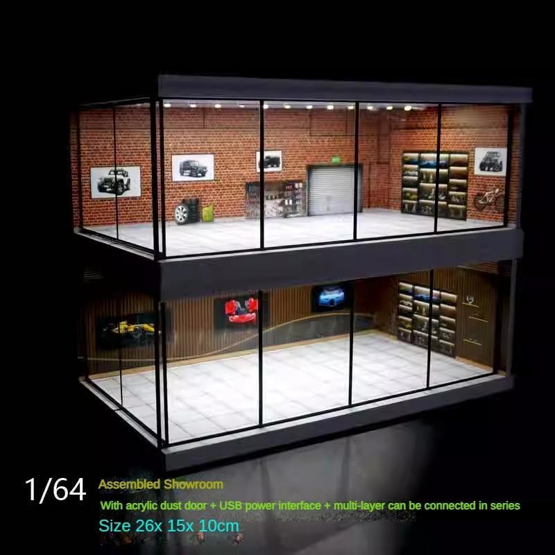 Mô Hình Phòng Trưng Bày Ô Tô, Diorama Lắp Ráp, Tỷ Lệ 1 / 64, Đèn LED Chiếu Sáng, Mô Hình Nhà Để Xe Ô Tô, Bệ Phóng Ô Tô Thành Phố, Màn Hình Cảnh Phông, Mô Hình Xây Dựng, Đồ Chơi Quà Tặng