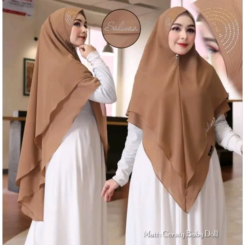 Syar'i 2 layar Swaroski payet Mutiara salwa 2