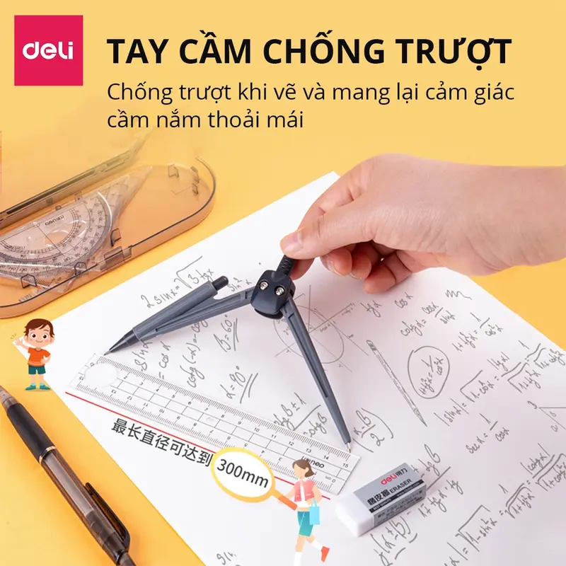 Bộ thước kẻ eke compa 8 món Deli - chuyên dụng cụ học tập cho học sinh eke thước kẻ tẩy chì đồ dung học tập bút chì kim hộp nhựa chắc chắn 2
