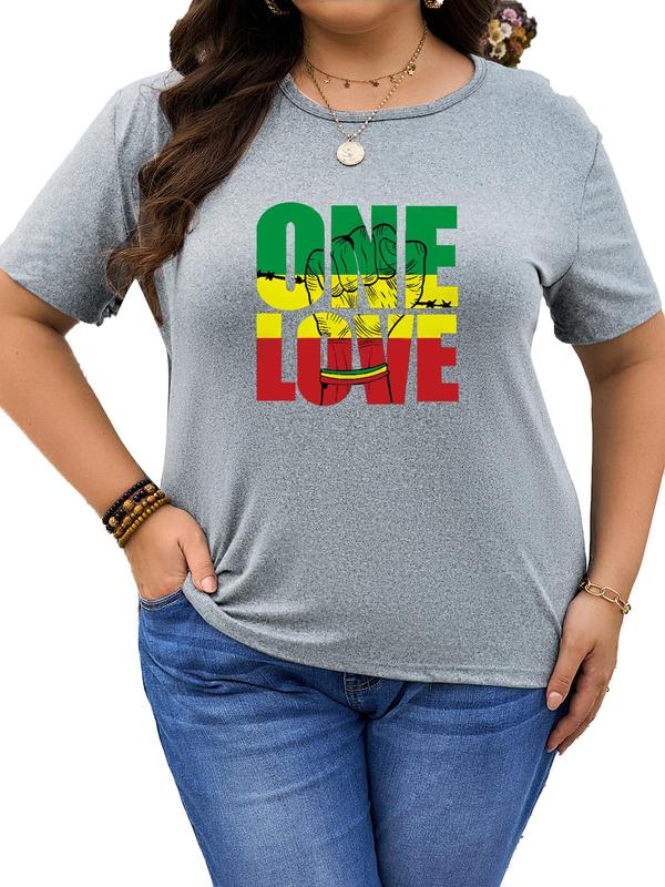 Plus Size "ONE LOVE" Print Round Neck Tee, Casual Letter Print Short Sleeve T-shirt for Summer, Women's Plus Clothing for Daily Wear 6