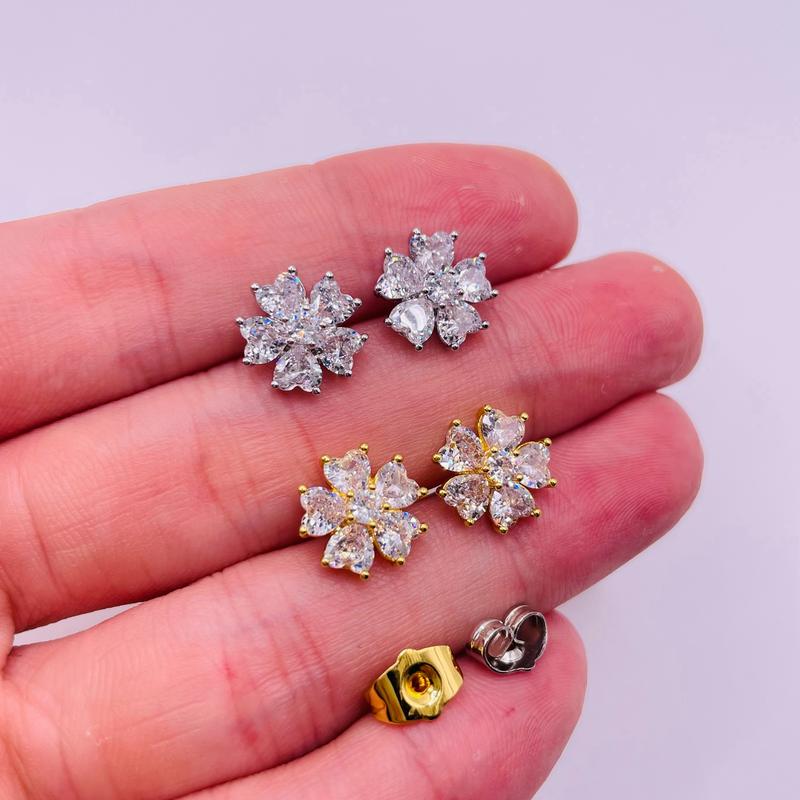 Bông tai titan đính đá hình cánh hoa, Khuyên tai bằng titan hình cánh hoa trái tim không gỉ đính đá, Trangsucmoiluatuoi.RIN