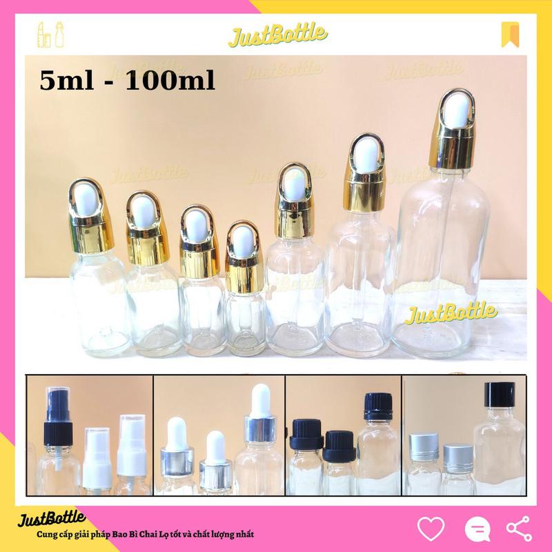 Lọ Chiết Serum Trong 5Ml 10Ml 15Ml 20Ml 30Ml 50Ml 100Ml Xịt Mũi Bóp Nhỏ Giọt Phun Sương Nắp Vặn Chai Tinh Dầu Mỹ Phẩm lọ tinh