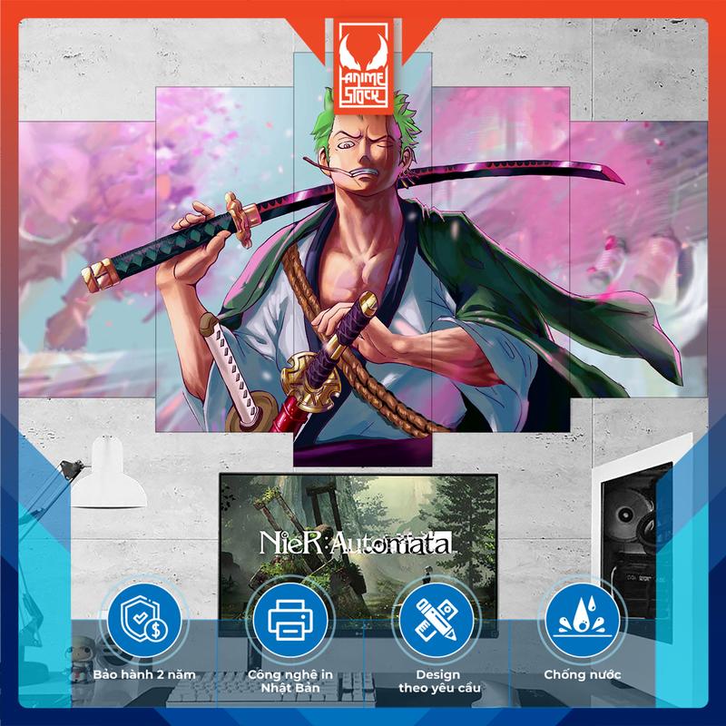 Tranh dán tường luffy, Zoro, decal dán tường One Piece, poster ghép 5 tấm SIÊU RẺ. Tranh decor trang trí phòng ngủ, bàn học.