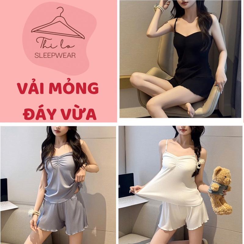  Bộ đồ ngủ B12 nhún nhen dễ thương cho nữ chất liệu thun tăm mềm co dãn 