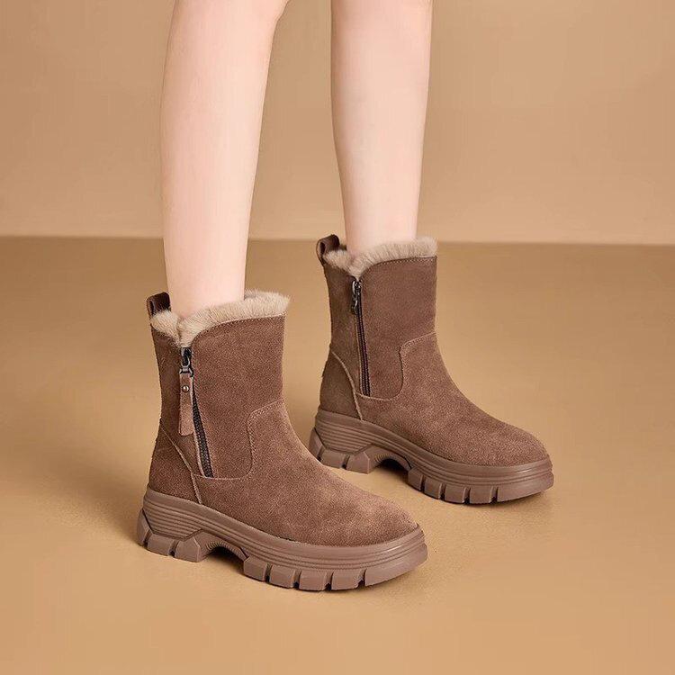 Red Qingying Brand Thick Bottom Fur Lined Martin Boots Women's Winter Snow Boots Anti Slip Warm Casual Short Tube Boots 6