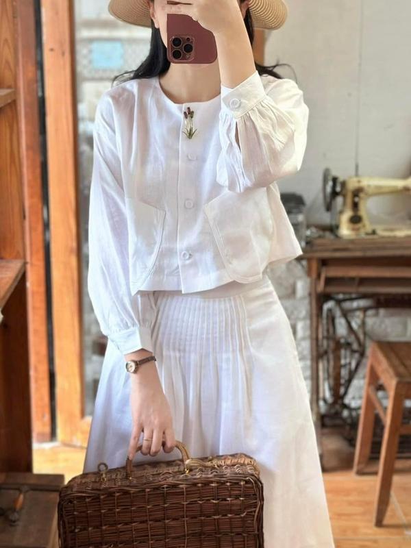 Sét  nữ mùa hè vải linen Hàn Bộ mặc nhà nữ áo và chân váy nữ  màu trắng style ,đi chơi,dạo phố,dự tiệc C44433 Top Women đầm thúc váy cổđiển chânváy trongsuốt váy bônggòn bộquầnáo icon full set đồ haanh. vay thietke  sang trọng váy thường mặc 5
