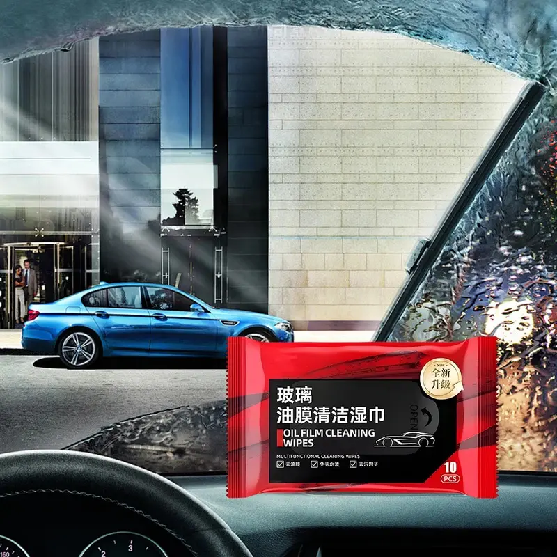 10Pcs Car Glass Oil Film Removal Wipes Oil Film Cleaning Wipes Car Oil Stain Cleaner Vehicle Window Powerful Decontamination