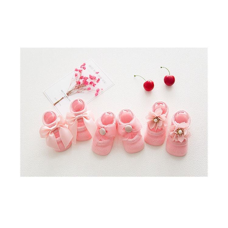 Set 3 Đôi Tất Hài Cotton Chống Trượt Dễ Thương Cho Bé Gái 0-15 Tháng Tuổi 3