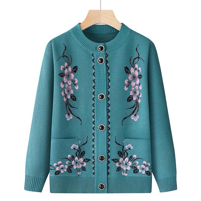 Áo  cardigan len trung niên cài cúc tay dài cho mẹ chất liệu len dệt kim mềm mịn Top Women Xanh Sen Voi 8