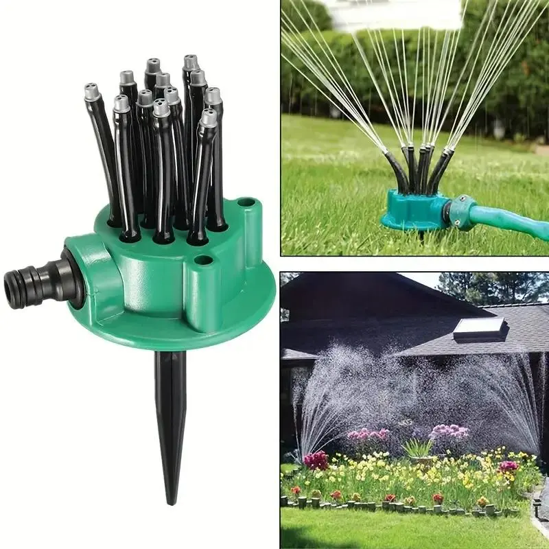360 Degree Automatic Multi-head Watering Sprayer, Garden Sprinkler Head, Yard Watering Device, Watering Equipment for Garden, Outdoor, Modern Garden Water Hose, Automatic Watering Stakes 5