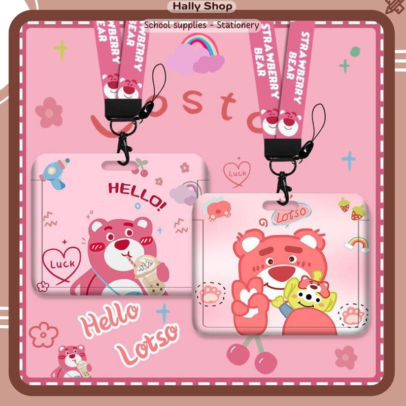 Dây đeo thẻ học sinh bảng tên dành cho sinh viên hoạ tiết hoạt hình gấu dâu dễ thương cute-Hally Shop