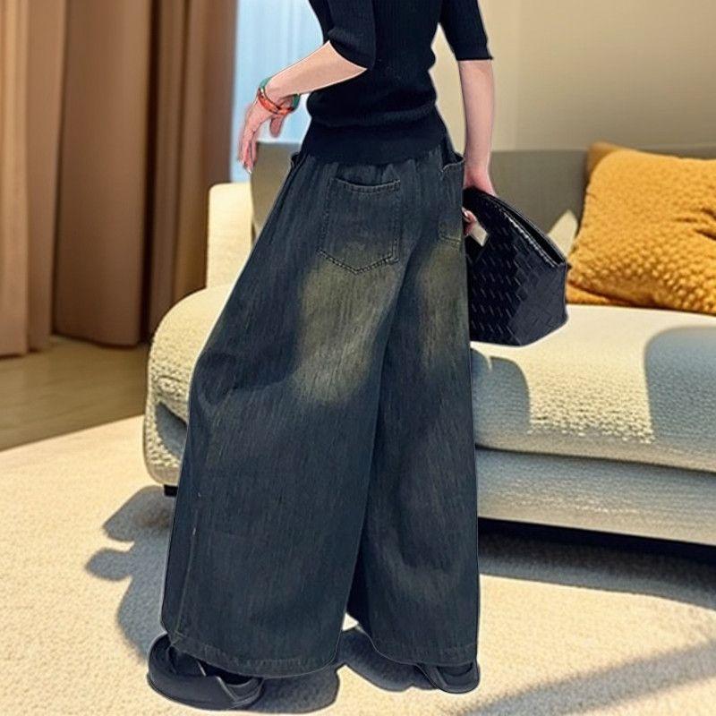 Quần Jean Ống Rộng Thêu, Thương Hiệu Hợp Xu Hướng Cho Nữ, Phong Cách Đại Dương, Hàng Mới Về Mùa Thu Tuyệt Vời, Eo Co Giãn, Buộc Dây, Quần Cropped Xén, Thiết Kế Tôn Dáng, Thích Hợp Cho Người Nổi Tiếng Trên Internet, Bán Chạy 3