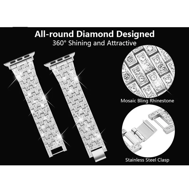 2pcs/set Women's Elegant Rhinestone Decorated Strap & Smart Watch Case