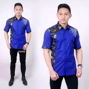 {{BAYAR DI TEMPAT}} Baju Kemejan Pria Lengan Pendek Motif Kombinasi Bordir dan Batik Casual Nyaman Katun Panjang