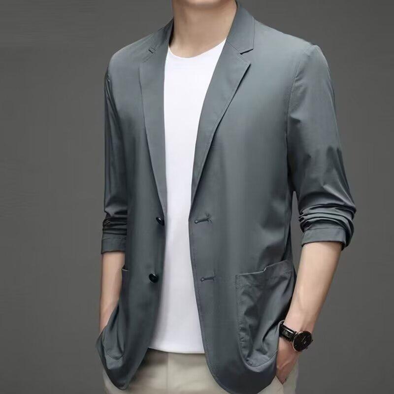 Product Introduction of 【M-4XL】Classic men Korean suit jacket lightweight thin style Ice Silk sunscreen fashion all-match casual shirt slim-fit cool suit cardigan men 20
