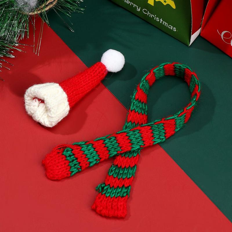 Product Introduction of Lovely Dollhouse Accessories Xmas Ornament Doll Scarf Hat Knitted Scarves Handmade Material Mini Christmas Caps 15