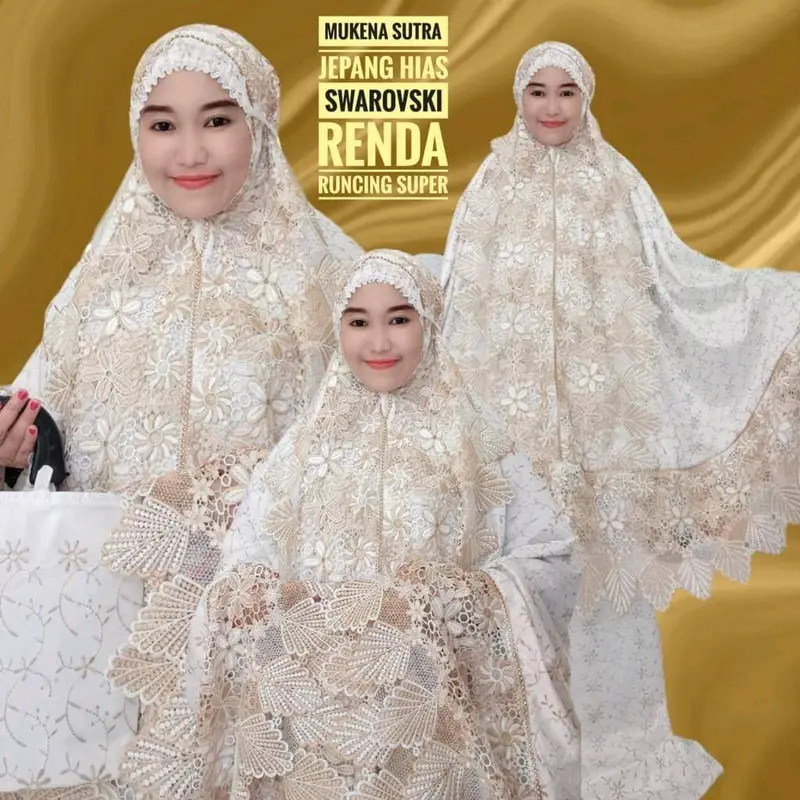 Mukenah Sutra Prada Mukena Dewasa Motif Bordir Mewah Bahan Adem Telekung Jumbo Jilbab Putih Premium Fashion Wanita Alat Sholat Terbaru Terlaris 2023 2024 Bunga 7