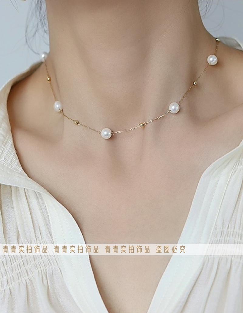 Product Introduction of 2024 [Titanium Steel Does Not Fade] Strong Light Feeling Starry Sky Shell Pearls Transfer round Beads Doudou Interval Besties Necklace Gift 5