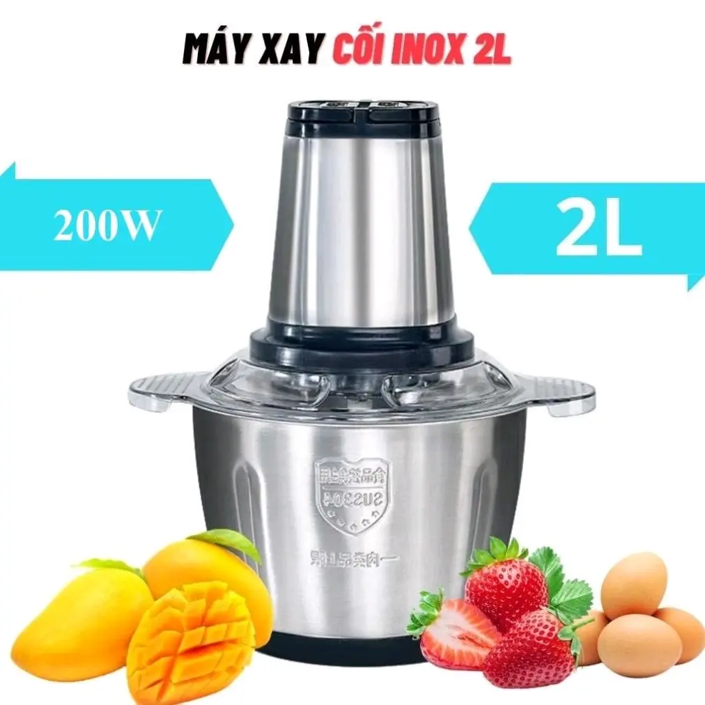 Máy Xay Thịt Inox Đa Năng 4 Lưỡi Công suất 250W Xay Thịt - Cối Xay Thịt Gia Đình, Xoay Khỏe, Nhuyễn Rau Củ Nấu Ăn