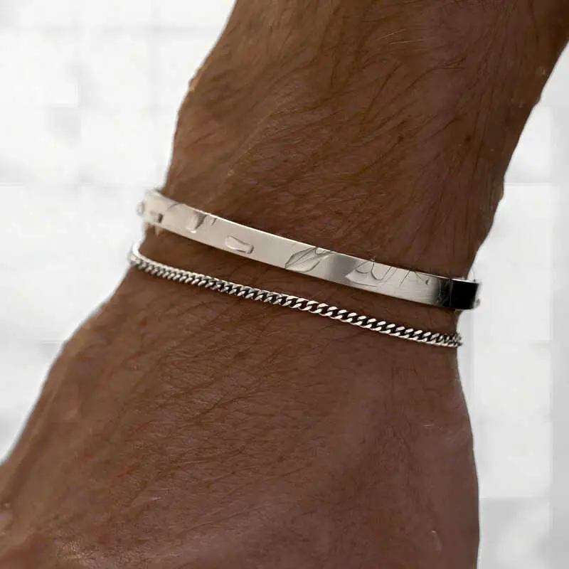 3mm Stainless Steel Cuban Chain Men's Street Hip Hop Jewelry Accessories Adjustable Open Bracelet