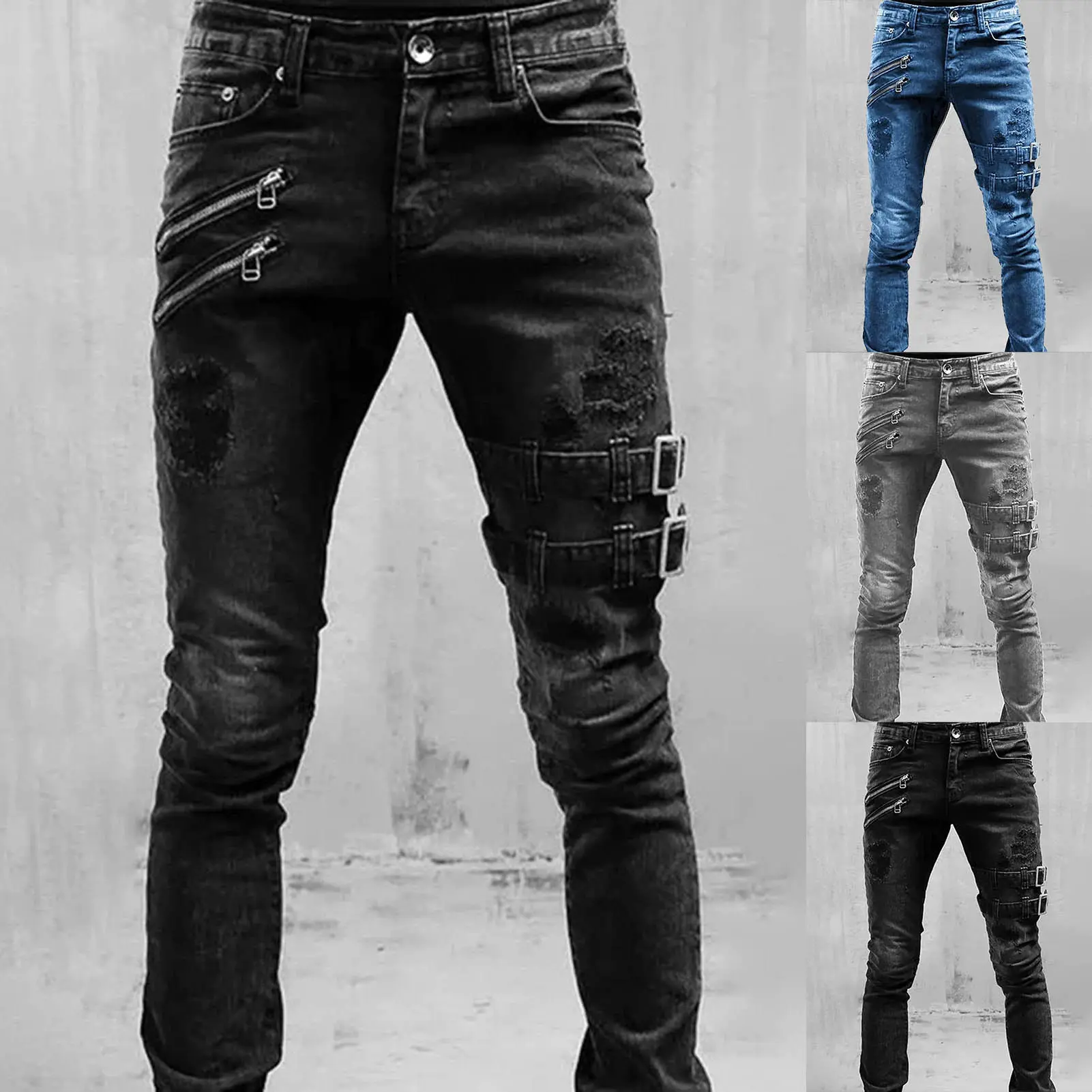 Quần Jean Bó Sát Cho Nam, Denim, Cạp Cao, Không Co Rút, Để Mặc Hẹn Hò