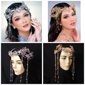 bndana mutiara bindi mhkota mutiara juntai hiasan rambut dan hijab pengantin kekinian Perempuan Perempuan