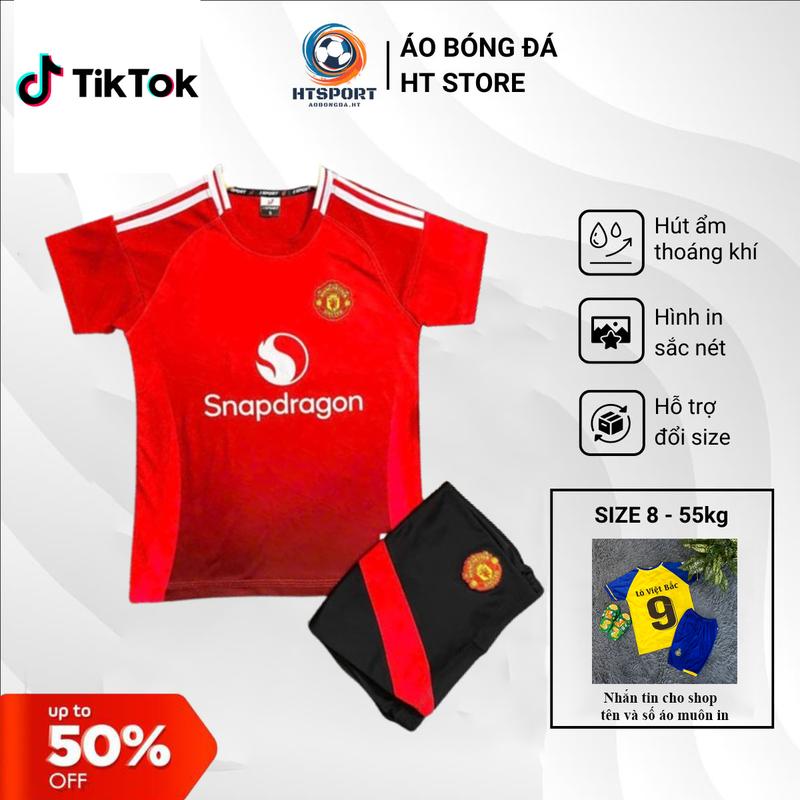 Quần Áo Bóng Đá Trẻ Em CLB MU 2025 Chất Thun Thái Mềm Mịn Mát Nhận In Tên Số Theo Yêu Cầu 8-65kg
