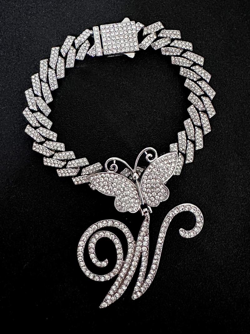 Product Introduction of Fashionable Rhinestone Decorated Anklet, Butterfly & Letter Design Cuban Link Chain Anklet, Fashion Foot Jewelry for Party, Daily Clothing Decor, Trendy All-match & Exquisite Jewelry for Birthday Gift 8