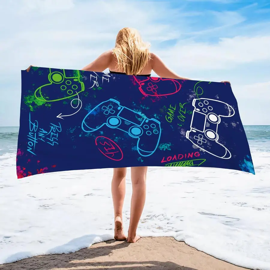 Gamepad Pattern Beach Towel, Beach Blanket, Mat, Summer Quick Drying Bath Towel, Multifunctional Towel for Swimming Pool Beach, Beach Trip, Travel Essentials, Vacation Sets, Gifts