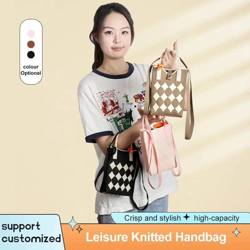 Knitted Mini Sling Bag Premium Tas HP Rajut Selempang Wanita Korean Style MOTIF DIAMOND - T216 Pink