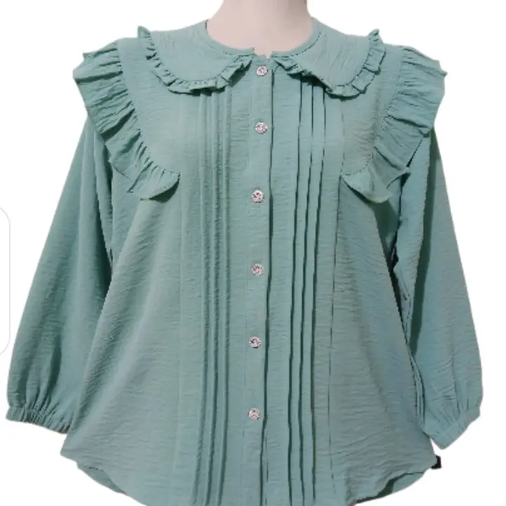 Blouse Andin Atasan Wanita Terbaru Viral 2024 - Katun Nyaman Santai Variasi kancing Baju Panjang 8