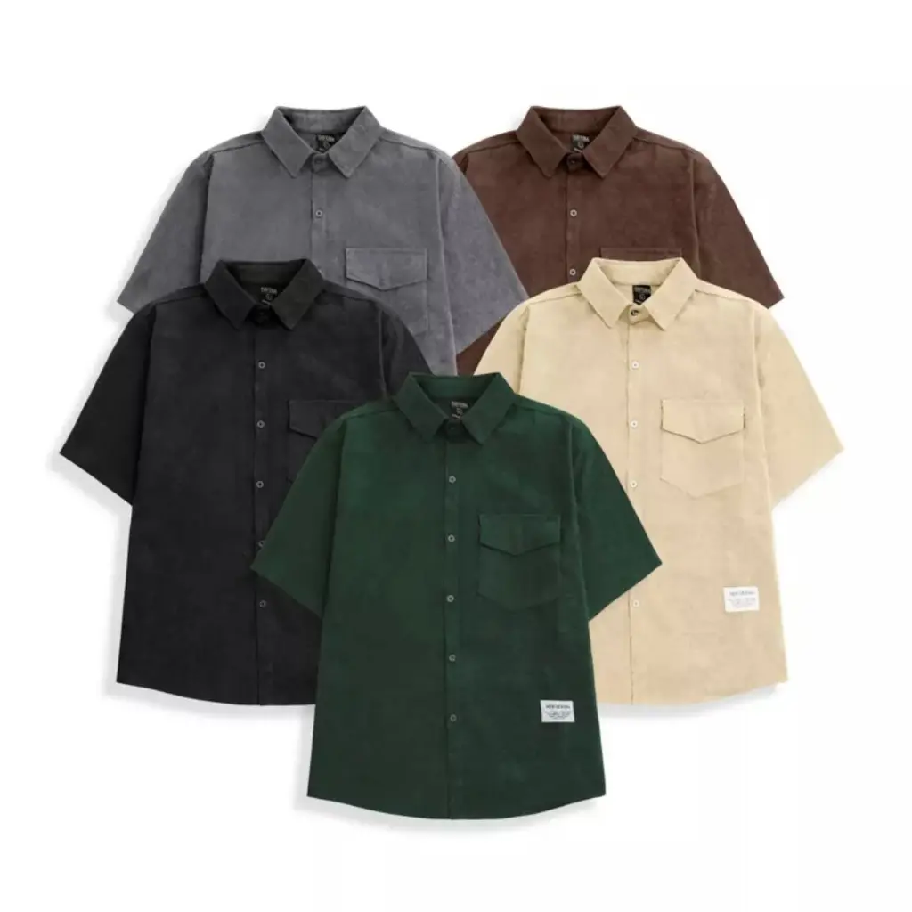 Áo Sơ Mi Nhung Tăm Nam Nữ Cộc Tay Form Rộng Thời Trang Basic Halley Menswear Jean Shirt Có Cổ A4