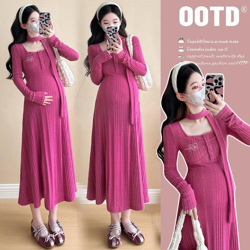 Young Mom | Đầm bầu Body mùa Đông DV261 kiểu dáng sang trọng, chất Len dày dặn ấm áp Thai sản Thai kỳ Thoải mái Váy Bầu Voi Kem