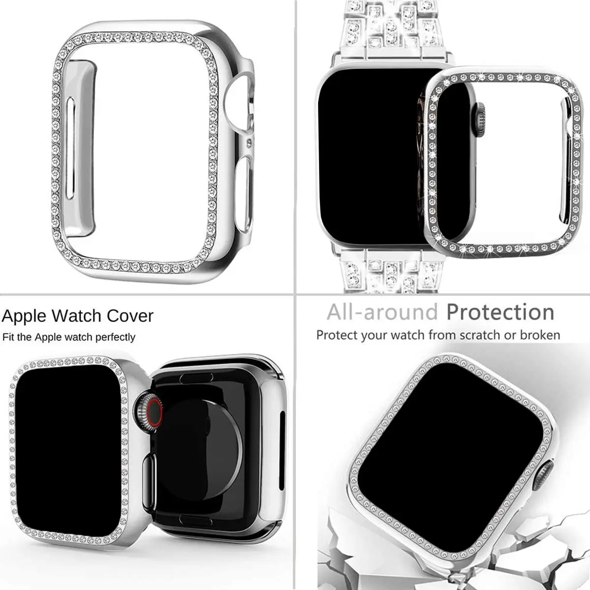 2pcs/set Women's Elegant Rhinestone Decorated Strap & Smart Watch Case