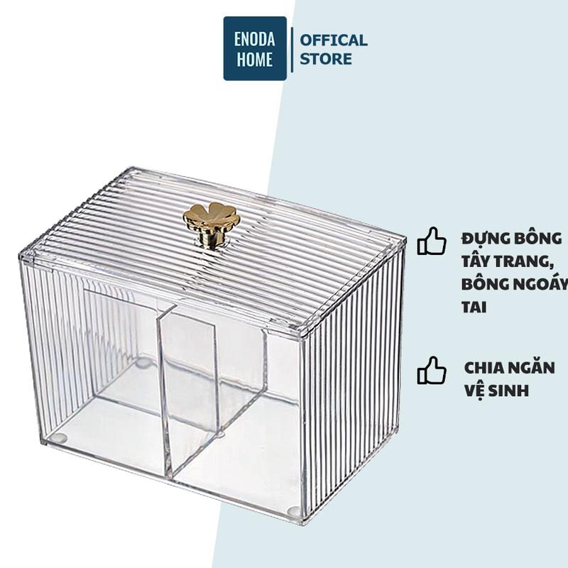 Hộp Đựng Bông Tẩy Trang Bông Ngoáy Tai Enoda HOme Đồ Trang Điểm Cao Cấp Chia Ngăn R005