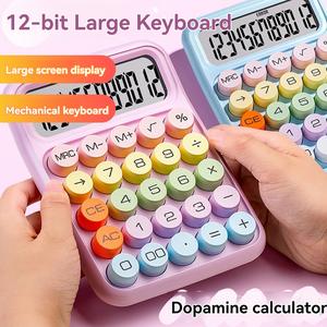 Ins Dopamine Colorful Electronic Calculator 12 Digits Large LCD Display Mechanical Dot Keyboard School&Office Stationery